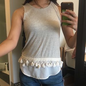 Cream Tan Tank - White Mesh - Tassels